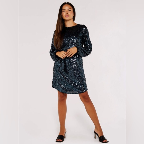 SO ♥️! Apricot Sequin Puff Sleeve Tie Waist Dress - Picture 6 of 6